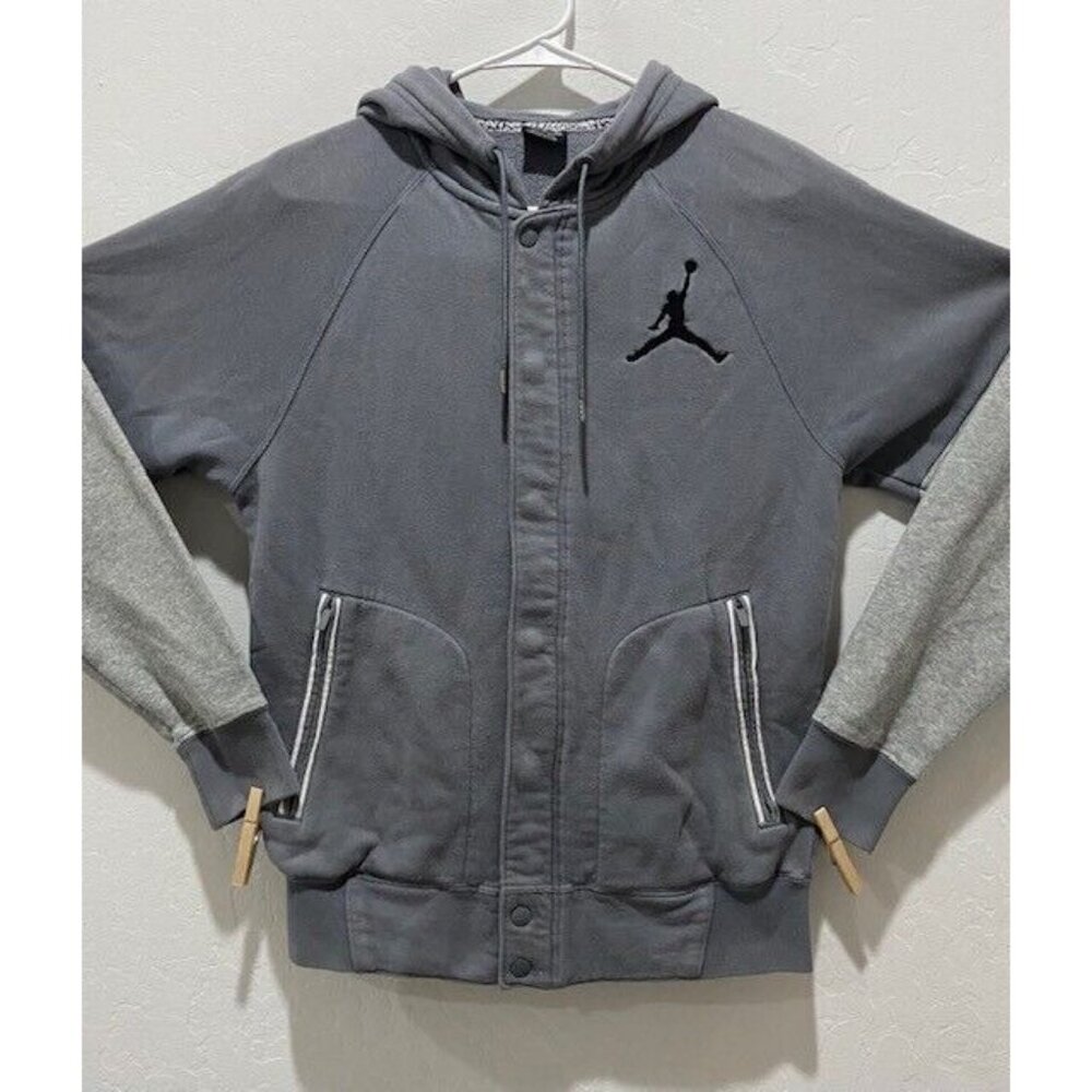 Men's Jumping Man Full Zip Hoodie Size S Long Sleeve Pockets Logo Heavy Gray